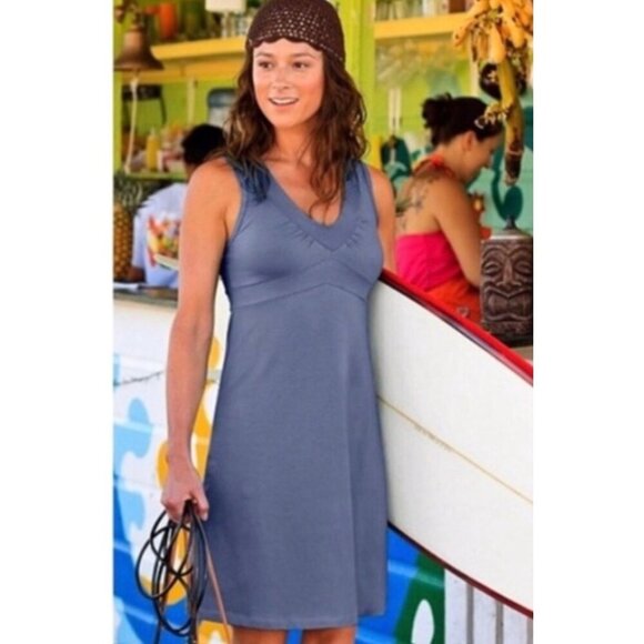 Athleta Sleeveless Senorita Casual Midi Dress in Light Blue Gray Size Small TALL - Picture 12 of 12